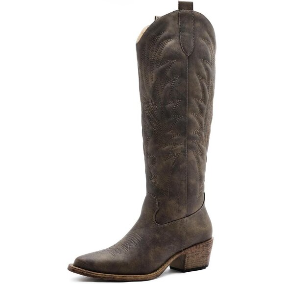 ⚡Women's Brown The Western Cowboy Cowgirl Embroidered Knee High Boots - Picture 4 of 8
